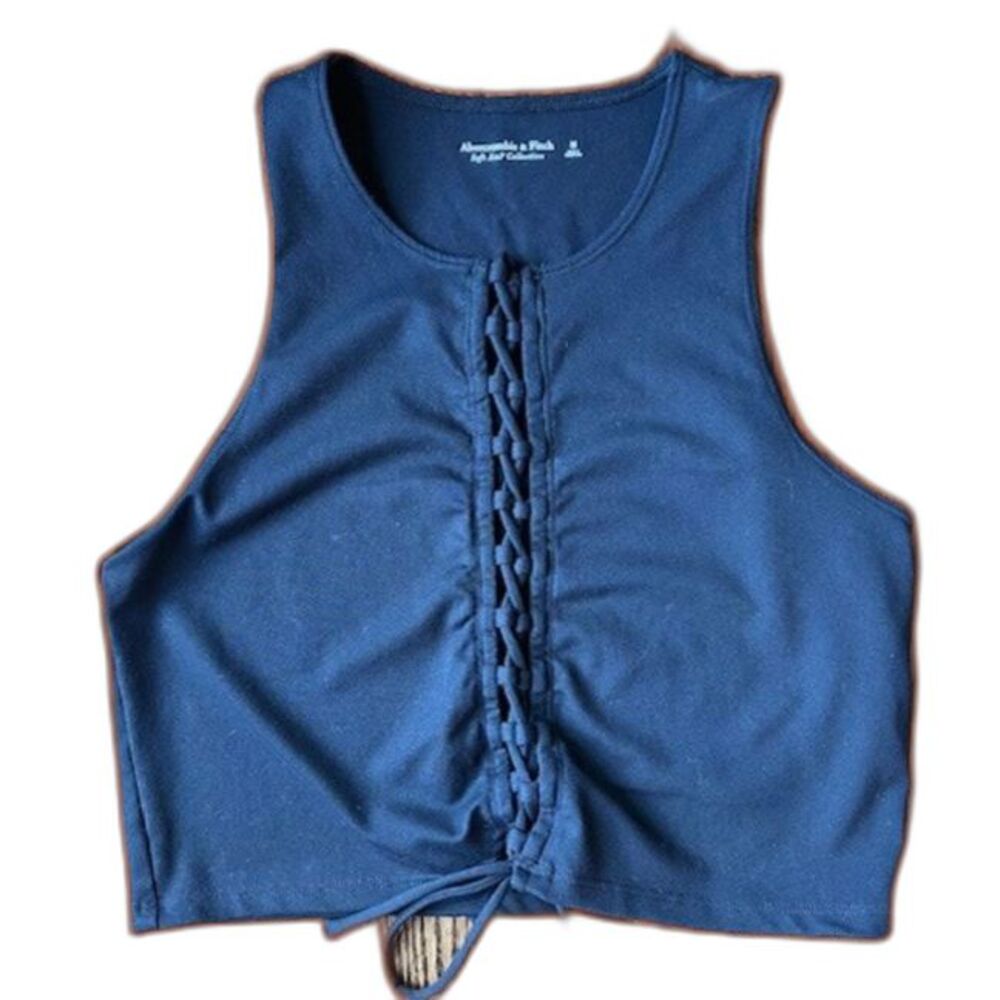 Cropped Lace Up Front Black Abercrombie & Fitch Sleeveless Top Size M